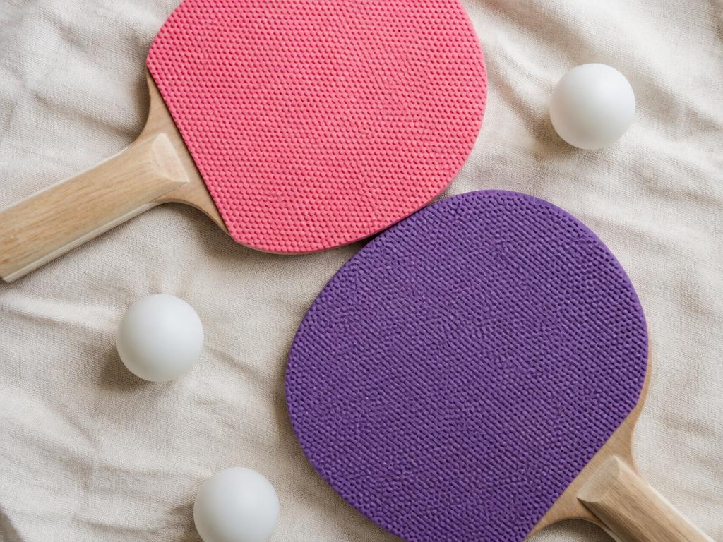 Paletas de tenis de mesa moradas y rosadas